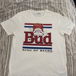 Old Navy White Short-Sleeve 'Bud' Graphic Tee with Red & Blue Accents